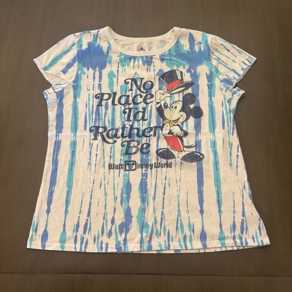 Disney Parks T-Shirt Womens Size L No Place I'd Rather Be Retro Tie Dye Mickey